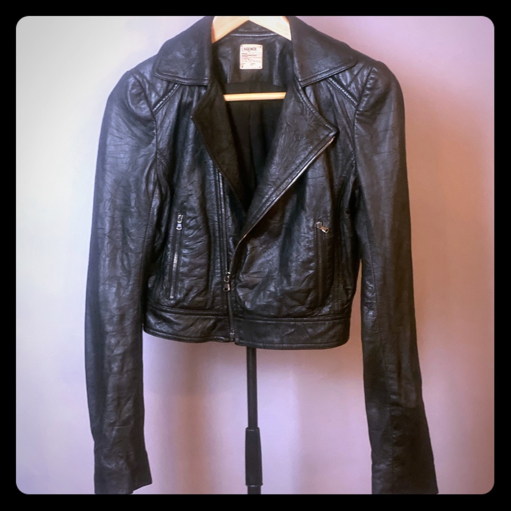 L’AGENCE Designer Lambskin Biker Jacket.